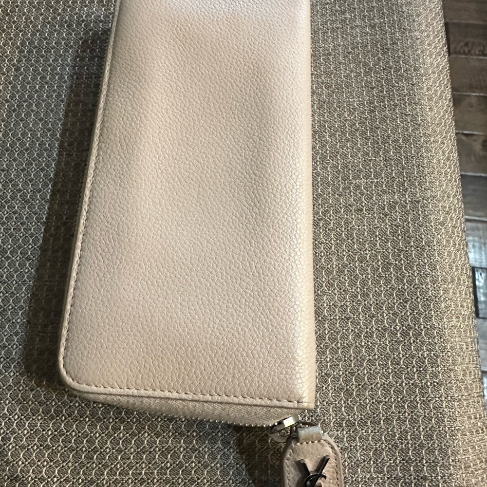 YSL Blush Pink Zippy Continental Wallet Grain de Poudre Leather